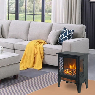 18-Inch Freestanding Electric Fireplace Stove Heater with 3D Realistic Flame Effect for Living Room, Bedroom & Home