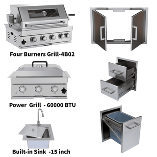 32-Inch Built-In Outdoor Kitchen LPG Gas Grill, 60,000 BTU Stainless Steel 4-Burner with Infrared Rear Burner