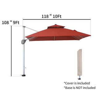 10 Ft Square Aluminum 360° Cantilever Patio Umbrella with Cover – Outdoor Yard Market Shade