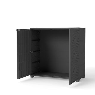 75 Gal. Diamond-Pattern Resin Outdoor Storage Cabinet, Patio & Garden Storage Organizer – White/Black