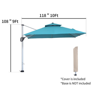 10 Ft Square Aluminum 360° Cantilever Patio Umbrella with Cover – Outdoor Yard Market Shade