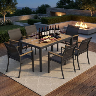 Set of 6 Outdoor Patio Dining Chairs, Gray Aluminum Frame with All-Weather Textilene