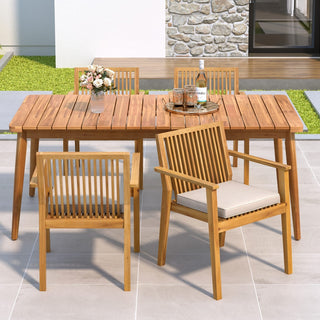 5-Piece Acacia Wood Outdoor Dining Set, Patio Table & Chairs with Removable Cushions