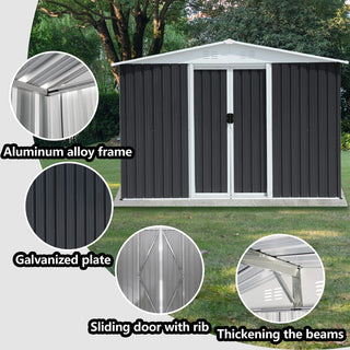8x6 FT Dark Grey Aluminum Garden Shed with Apex Roof & Sliding Door, Outdoor Storage Shed for Backyard, Patio & Tools
