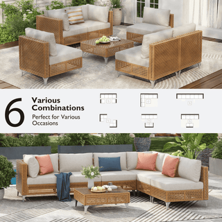 7-Piece Wicker Patio Conversation Set with Thick Cushions & Coffee Table | Outdoor Sectional Sofa for Backyard & Porch