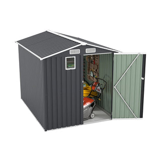 6x8 FT Outdoor Steel Storage Shed with Clear Window, Lockable Doors, Compact Metal Tool Shed for Garden, Backyard, Patio, Utility, and Bike Storage,Yellow/Grey