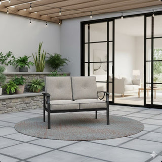 48" All-Weather Metal Loveseat 2 Seats Couch Sofa with Gray/Beige/Khaki Cushions with black Frame