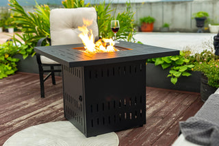 34" Propane Gas Fire Pit Table, 50000 BTU Rectangular Steel Fire Pit for Outside Patio Deck Garden Courtyard- Black