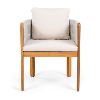 Acacia Wood Outdoor Dining Chairs 2-Pack with Mix White Rope Handles, Washable Waterproof Brown/Grey/Beige Cushions, 400 lbs Capacity