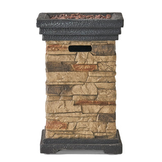 19.50'' Outdoor Firepit with Column Shape, Stone Gray - 40 000 BTU (Tank Inside)