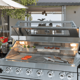 43" Deluxe 6-Burner Outdoor Kitchen Island Grill, 85,000 BTU Stainless Steel BBQ with Rotisserie, Granite Countertop, Sink & Storage Cabinets