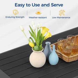 All-Weather Aluminum Outdoor Coffee Table, Modern Coffee Table for Outside, Rectangle Patio Coffee Table-White/Black