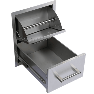 32-Inch Built-In Outdoor Kitchen LPG Gas Grill, 60,000 BTU Stainless Steel 4-Burner with Infrared Rear Burner, Drawer & Door Combo, Ice Box & BBQ Tool Set