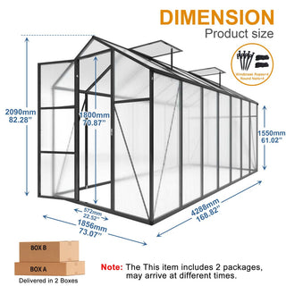 Walk-In Outdoor Polycarbonate Greenhouse with Aluminum Frame – Adjustable Vents, Lockable Door & UV Protection for Backyard
