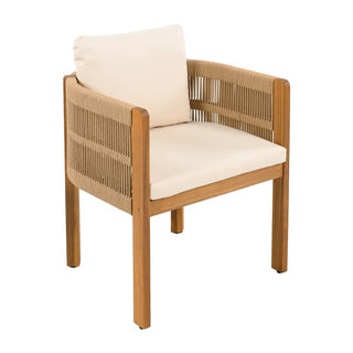 Acacia Wood Outdoor Dining Chairs 2-Pack with Mix White Rope Handles, Washable Waterproof Brown/Grey/Beige Cushions, 400 lbs Capacity