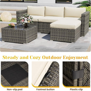 5-Piece All-Weather Wicker Patio Conversation Set With  Cushions and Glass Table