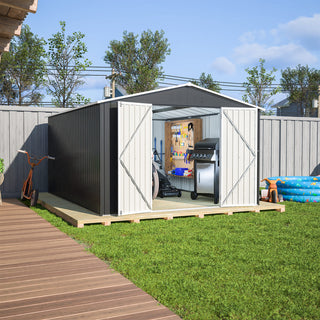 10 x 12 FT Outdoor Metal Storage Shed, Heavy-Duty Utility Tool Shed with Reinforced Frame & Lockable Double Doors for Garden, Backyard & Patio