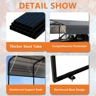 11x19 FT Heavy Duty Metal Carport with Galvanized Steel Roof & Black Powder-Coated Frame for Car, Truck & Outdoor Protection