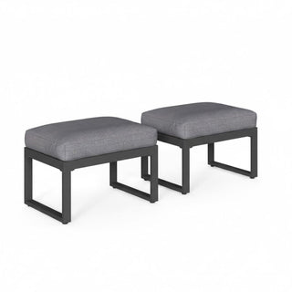 Set of 2 26" All-Weather Aluminum Patio Ottomans Footrests with Thick Gray Cushions