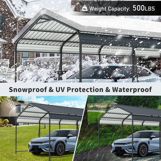 Heavy-Duty Metal Carport with Galvanized Steel Roof and Frame, All-Weather Outdoor Car Shelter Garage for Driveway, Cars, and Trucks