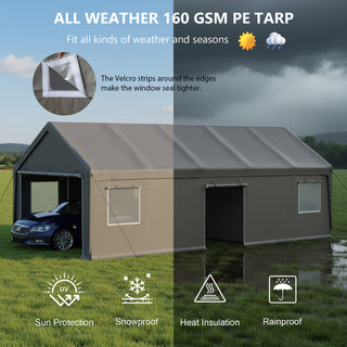 13x26 FT Heavy Duty Carport Canopy with 2 Roll-Up Doors, Side Door, Removable End Walls & Windows – Portable Garage Shelter for Outdoor Storage