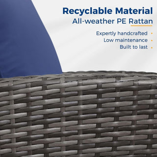 67.7" All-Weather Wicker 3-Seat Patio Sofa with Thick Blue/Biege/Gray/Black Cushions & Black Frame