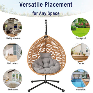 Wicker Hanging Egg Chair Swing – Comfortable Indoor/Outdoor Patio Chair with Removable Cushion