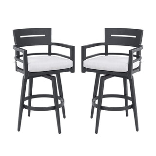 Modern 2-Piece Outdoor Swivel Bar Chairs with Sunbrella Cushions – 360° Aluminum Patio Bar Stools in Ember Black