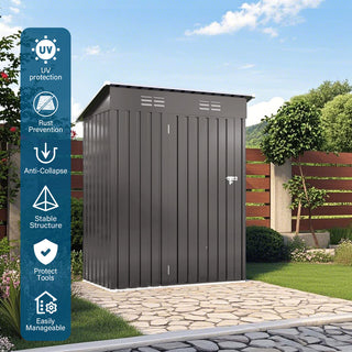 5 x 3 FT Metal Outdoor Storage Shed, Compact Garden Tool Shed with Pitched Roof & Lockable Door for Backyard, Patio & Bike Storage