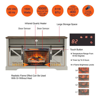 60 Inch Electric Fireplace Entertainment Center With Door Sensor-Dark Rustic Oak