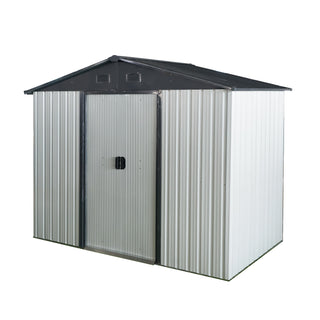 8X4 FT Outdoor Metal Storage Shed with Sliding Door and Foundation, Weatherproof Garden Tool Organizer for Backyard & Patio