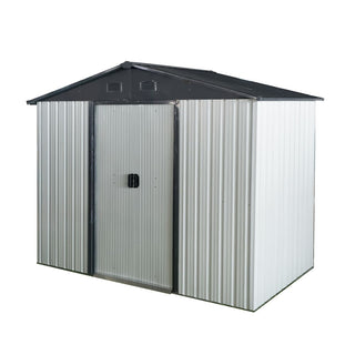 8X4 FT Outdoor Metal Storage Shed with Sliding Door and Foundation, Weatherproof Garden Tool Organizer for Backyard & Patio
