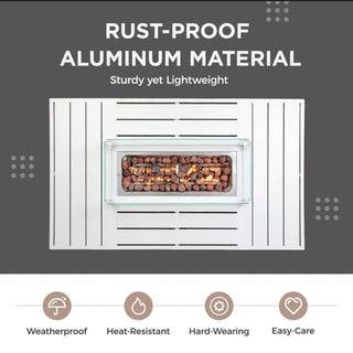 54.3 Inches Outdoor Patio White/Dark Grey/Black Aluminum Fire Pit Table, 50000 BTU CSA Certified Propane Gas Fire Pit, Rectangular Fire Table w/Stainless Burner, Lava Rock, Waterproof Cover