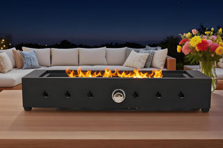 28-Inch Rectangle Fire Pit, 40000BTU Outdoor Propane Fire Pit, Wind-Resistant Firepits, Durable Iron Stylish Glass Beads Design