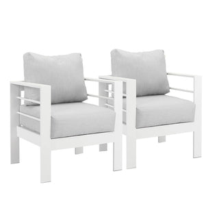 2-Pack 28" All-Weather Aluminum Patio Armchairs with Thick Blue Cushions