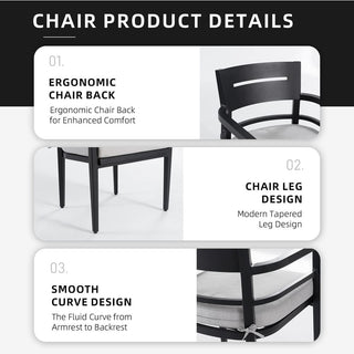 Outdoor Patio K/D Aluminum Stationary Dining Chairs 4PCS with Outdoor-grade Sunbrella Fabric Cushions