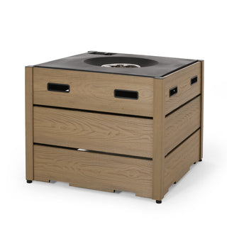 Outdoor 31" WPC Base Square Propane Fire Pit - 40,000 BTU, Wood-Looking/Grey