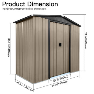 Mondawe 6ft x 4ft Metal Outdoor Storage Shed with Sliding Doors and Apex Roof, Brown Garden Tool Organizer