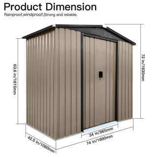 Mondawe 6ft x 4ft Metal Outdoor Storage Shed with Sliding Doors and Apex Roof, Brown Garden Tool Organizer