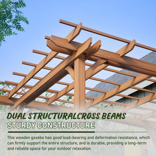 12 x 10 FT Outdoor Wood Pergola, Wooden Grape Pergola for Climbing Plant Support for Garden, Patio, Backyard, Deck, Brown