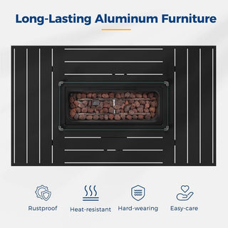 54.3 Inches Outdoor Patio White/Dark Grey/Black Aluminum Fire Pit Table, 50000 BTU CSA Certified Propane Gas Fire Pit, Rectangular Fire Table w/Stainless Burner, Lava Rock, Waterproof Cover
