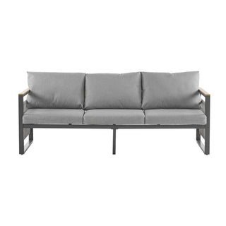 4-Piece Outdoor Metal Patio Furniture Set, 5-Seat Deep Seating Sofa Set with Cushions, Modern Grey & Natural Finish for Porch, Garden & Backyard