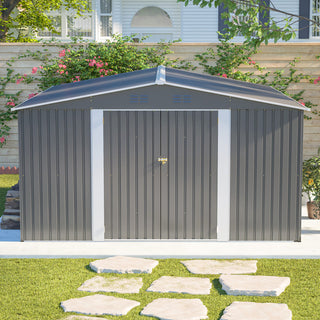12 x 14 FT Outdoor Metal Storage Shed, Heavy-Duty Garden Tool Shed with Lockable Double Doors, Waterproof Yard Storage Building for Patio, Backyard & Lawn