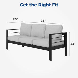 Patio Sofa Aluminum Outdoor Sofa with 3 Seats, All-Weather Metal Outdoor Couch with 5" Thick and Soft Cushion-Light Gray/Blue