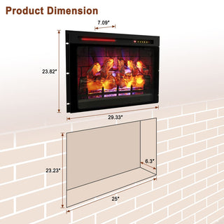 28 Inch Recessed Electric Fireplace Heater – 5120 BTU Built-in Wall Insert