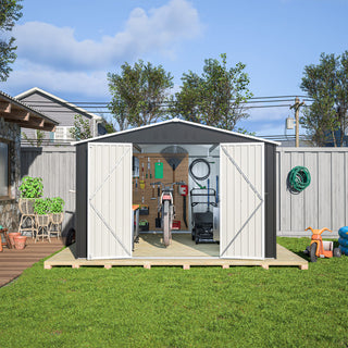 10x12 FT Metal Outdoor Storage Shed – Large Steel Garden Tool Shed with Lockable Doors for Backyard