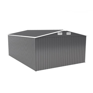 10×14 FT Heavy-Duty Metal Storage Shed with 3 Lockable Doors, 4 Vents & Sloped Roof – Outdoor Garden Tool Shed for Backyard, Patio & Lawn (Dark Grey)