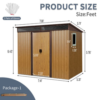 8X6 FT Outdoor Metal Storage Shed with Lockable Sliding Doors and Transparent Roof Panel, Perfect for Garden and Lawn Equipment
