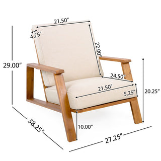 Patio Lounge Chair, Outdoor Club Chair with Cushion and Teak Acacia Wood Frame