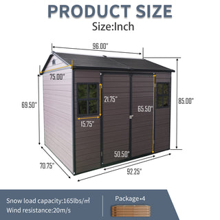 8 x 6 ft Resin Outdoor Storage Shed Waterproof Shed with Floor & Two Windows & Lockable Door, Tool Shed for Garden, Patio, Backyard,Grey/Black/White+Gray/Brown